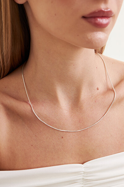 Ventino Silver 1,5mm Yılan 925 Ayar Gümüş Kadın Zincir Kolye VKK-4496 - Ventino