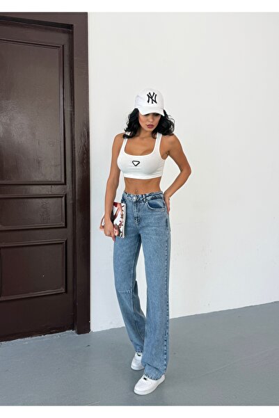 DENİMJESST High Waist Women's Pants with Adjustable Waist Buckle V112
