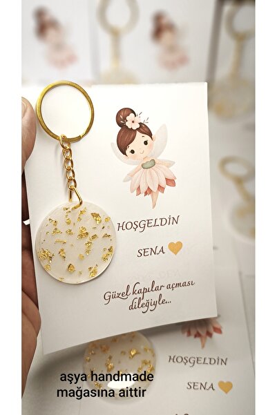 Boncuk işi 15 Adet Kartlı Epoksi Anahtarlık Gold Parçacıklı Doğum Günü Yeni D...
