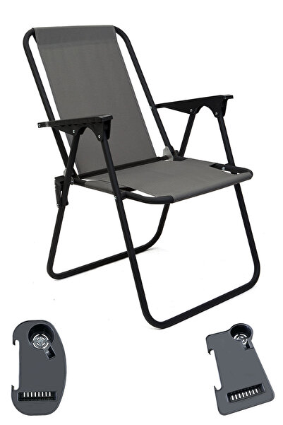 moniev Litea Kamp Sandalyesi Katlanır Piknik Sandalye ve Bardaklık Gri