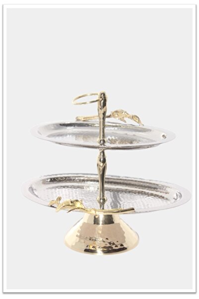 Lotus by ZClasse LOTUS ÇELİK PİRİNÇ AKSESUARLI KATLI YUVARLAK PASTALIK 20X17X...