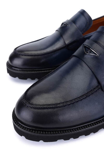 Tamer Tanca Men's Genuine Leather Navy Blue Loafers