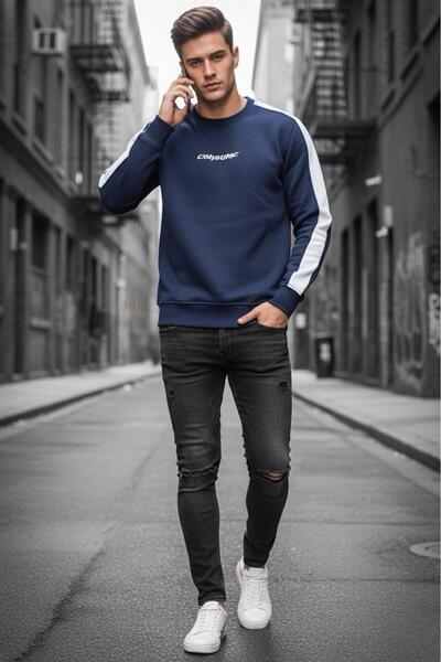 Oksit Comsumc Three Thread Ş Fleece-Lined Crew Neck Men's Sweatshirt