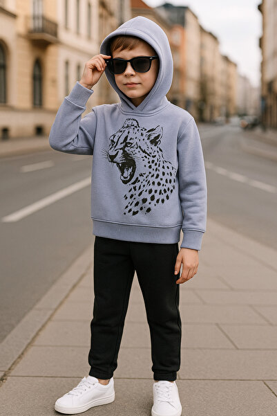 canmana kids&baby Комплект спортен екип с качулка и леопардов принт, изработен от 3-слоен памук