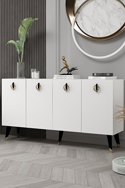 cantek dizayn 8217-32CT KB150 KONSOL,TV ÜNİTESİ BEYAZ-SİYAH-ALTIN