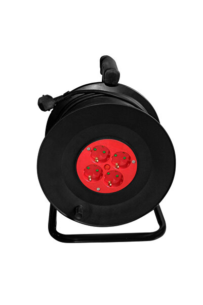 Samus 25m Extension Reel with 4 Schuko Outlets - 3680W, IP20 Protection, Black