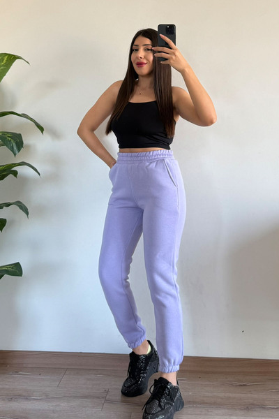 CİDDE Women's Winter 3 Thread Thick Fleece Lined High Waist Elasticated Leg Basic Jogger Sweatpants