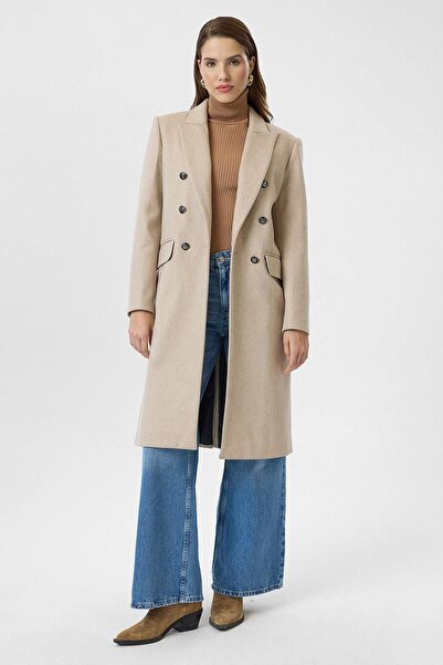 TIFFANY&TOMATO Cep Kapaklı Düğmeli Uzun Kaşe Kaban