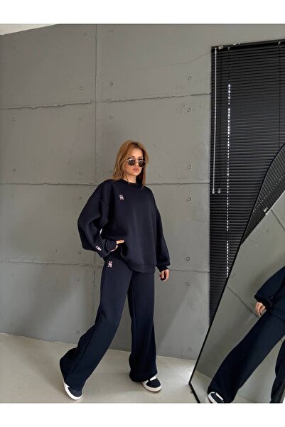 bonibon butikk Жіночий якісний одяг класу люкс 3 нитки Шардоне Oversize Еластичний високий пояс Комплект верх і низ