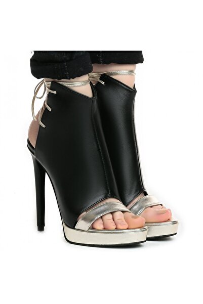 Vanilla Days Sandale stiletto Monaco, piele, negru și auriu