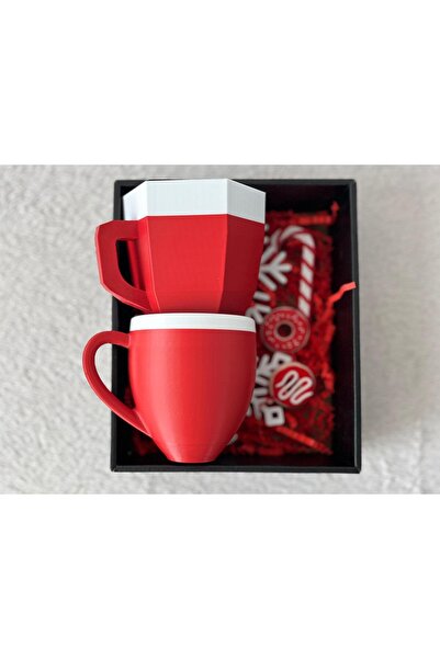 Digiforge Hediyelik | 3D Kırmızı & Beyaz Fincan & Kupa Seti