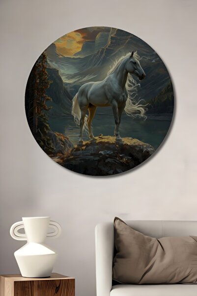 Teona Ahşap Beyaz Atlı Yağlı Boya Görünümlü Ahşap Dekoratif Tablo Modern Sana...