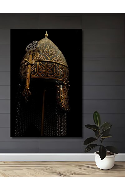 Teona Ahşap Osmanlı Sanatı Altın Varaklı Miğfer Ahşap Dekoratif Tablo Dikdörtgen Tablo