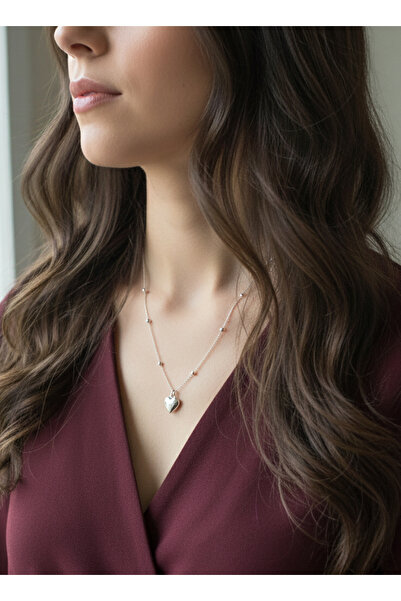 Gistoria Kalp Uçlu Minimal Top Zincir Gümüş Kolye