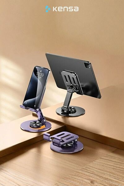 Kensa Yüksek Kalite Metal 360° Dönebilen Ayarlanabilir Telefon ve Tablet Tutucu Masa Üstü Stand
