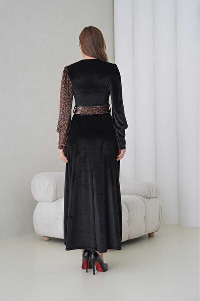 CİXAPLE Stretch Fabric Maxi Velvet Dress