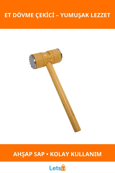 Letsii مطرقة تدبيس اللحوم عملية بمقبض خشبي وسنون معدنية