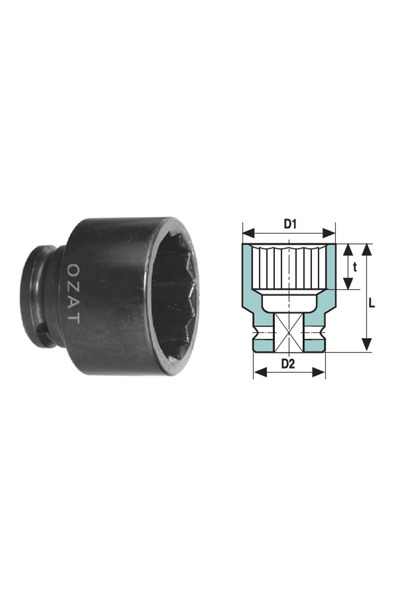 Özat Cap cheie tubulara de impact 3/4'' 12 laturi, scurt 1 1/2''