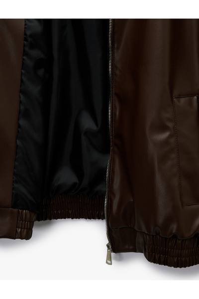 Koton Jachetă bomber clasică din piele artificială cu buzunar la guler și fermoar supradimensionat