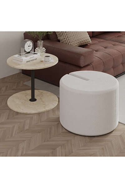 İNARCH DİZAYN Vexana Puflu Yan Sehpa – Saklanabilir Puflu Servis Sehpası