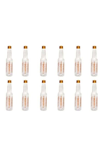 Generic Plastic juice bottle set of 12 pieces transparent/gold 100 milliliter