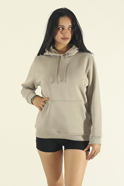 EydaMoon Women's Stone Winter Cotton Puff Fabric Kangaroo Pocket Hooded Sweatshirt