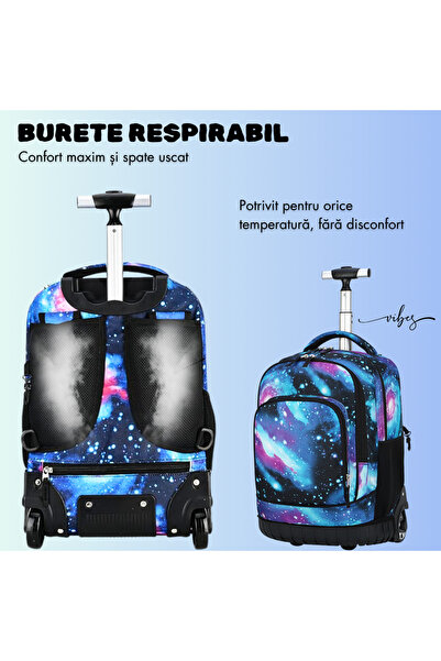 narvara Trolley backpack with wheels, large capacity, for girls & boys, 31x20x48 cm, blue/purple