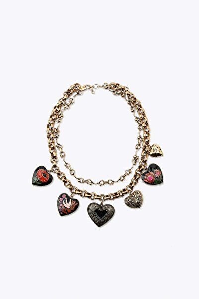 My Joyas Design قلادة على شكل قلب بتفاصيل من حجر الزمرد الأسود طراز ZR مقاس 4...