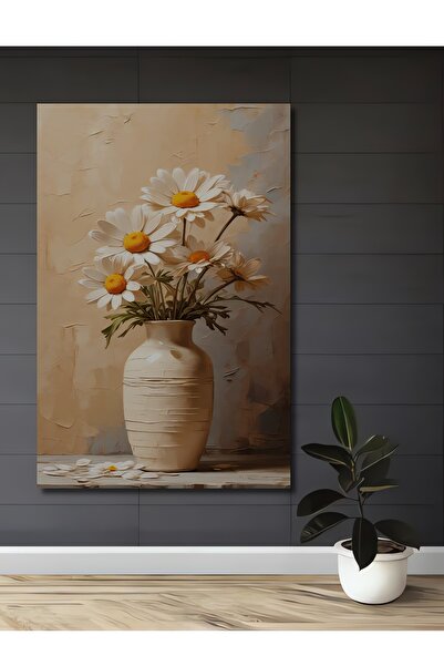 Teona Ahşap Papatyalı Yağlı Boya Görünümlü Ahşap Dekoratif Tablo Sanat Eseri ...