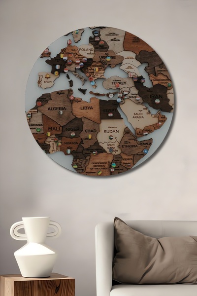 Teona Ahşap Ahşap Dünya Haritası Dekoratif Tablo Seyahat Anıları Modern Sanat...