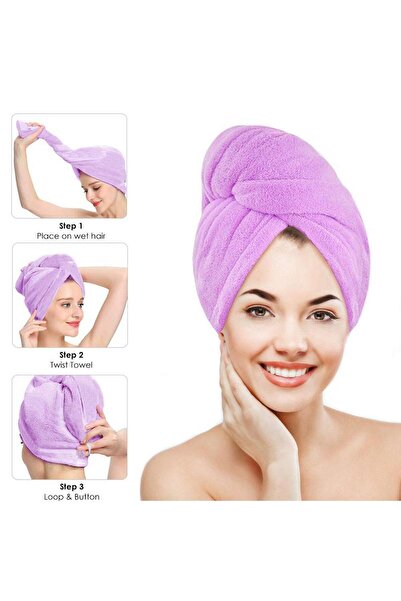 Universal Hair Towel Turban, Microfiber, Button Fastener, Various Colors