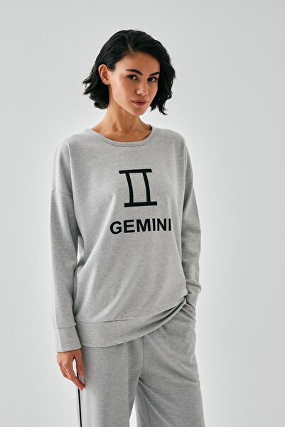 Akbeniz Women's Gray Gemini O Oversized 2 Thread Tracksuit Home Wear Set