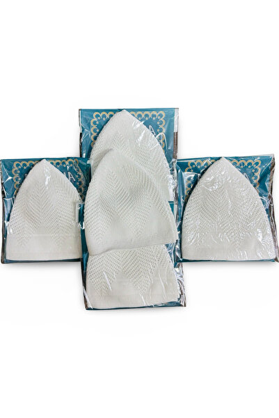 Muensu 12 Adet Beyaz Lüks Namaz Takkesi, Hac Umre Hediyelik Takke, Lüks Hacı ...