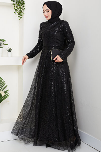 Feiza Collection Payetli Abiye Elbise - Siyah