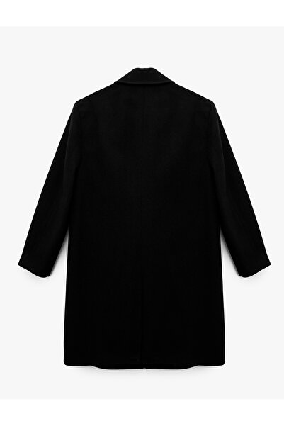 Koton Long Sleeve Pocketed Buttoned Double-Breasted Collar Long Cashmere Coat