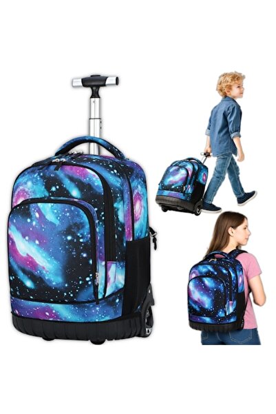 narvara Trolley backpack with wheels, large capacity, for girls & boys, 31x20x48 cm, blue/purple