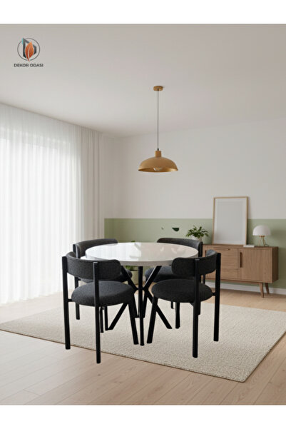 DEKOR ODASI RENNA MODEL ANTRASİT MUTFAK-BALKON MASA TAKIMI 4 SANDALYE 1 MASA