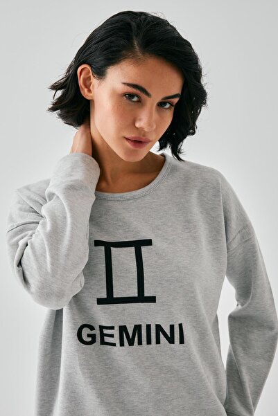 Akbeniz Women's Gray Gemini O Oversized 2 Thread Tracksuit Home Wear Set