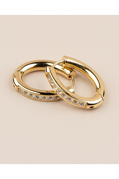 Portakal Esintisi Narevia Inlaid Zircon Stone Oval Hoop Steel Earrings