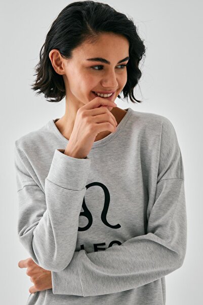 Akbeniz Women's Gray Leo Oversized 2 Thread Tracksuit Home Wear Set