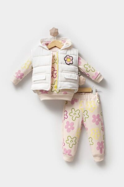 Hippıl Baby Flower Printed Vest Set 3-Piece Baby Set