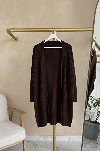 Kirazca Butik Women's Corded Fabric Open-Front Knit Cardigan