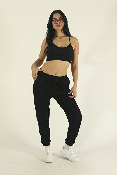 EydaMoon Women's Black Winter Cotton Puff Fabric Waist Elasticated Jogger Sweatpants