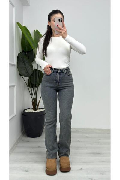 TUNAM BUTİK 1706-28 ملبورن بنطلون جينز أزرق داكن مغسول بالثلج أزرق