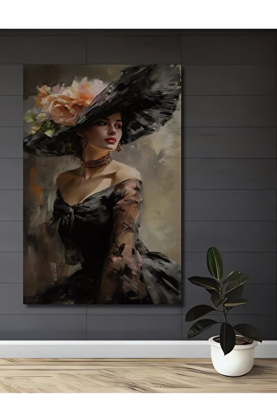 Teona Ahşap Görkemli Şapkalı Zarif Kadın Yağlı Boya Görünümlü Dekoratif Ahşap...