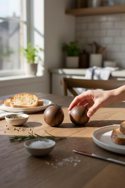 ANJEAHOME Avesta Set of 2 Acacia Salt and Spice Shakers | Natural Stylish Tableware Accessory | & Bpa Free