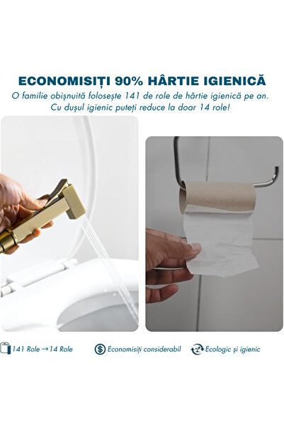 narvara Hygienic Bidet Shower Set, Built-in Mixer, Hot/Cold, Nickel-Gold