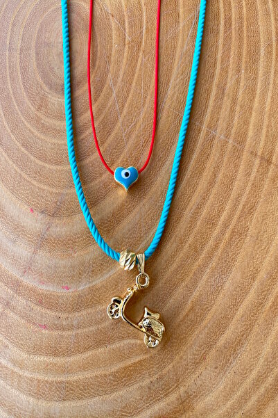 Shepidi قلادة من الخيط الأزرق والأحمر على شكل قلب مع قطعتين من الأشياء الخاصة...