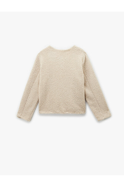 Koton Buttoned Pocket Detailed Long Sleeve Crew Neck Plush Bomber Jacket