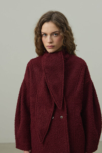Fahhar Textured Cashmere Jacket with Scarf Burgundy